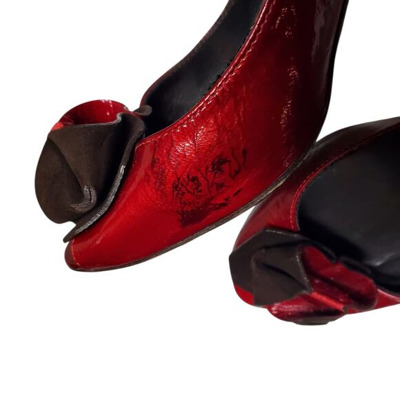 Celine Vampy Pumps Goth Pin-Up Red Patent Leather Black Carved Heel - 36.5 IT - Picture 6 of 11